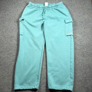 Adidas Fleece Cargo Sweatpants Womens 1X Teal Fleece Wide Leg Joggers